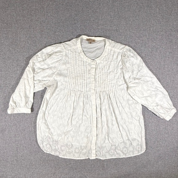 Hester & Orchard Tops - Hester & Orchard Floral Eyelet Blouse Women Large White Pintuck Boho Cottagecore